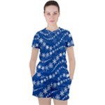 Snowflakes Winter Background Women s T-Shirt and Shorts Set
