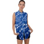 Snowflakes Winter Background Sleeveless Chiffon Button Shirt