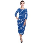 Snowflakes Winter Background Quarter Sleeve Midi Velour Bodycon Dress