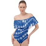 Snowflakes Winter Background Off Shoulder Velour Bodysuit 