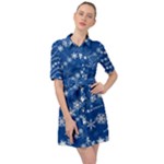 Snowflakes Winter Background Belted Shirt Dress