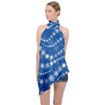 Snowflakes Winter Background Halter Asymmetric Satin Top