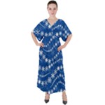 Snowflakes Winter Background V-Neck Boho Style Maxi Dress