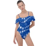 Snowflakes Winter Background Frill Detail One Piece Swimsuit