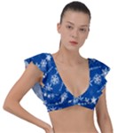 Snowflakes Winter Background Plunge Frill Sleeve Bikini Top