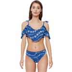 Snowflakes Winter Background Ruffle Edge Tie Up Bikini Set	