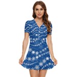 Snowflakes Winter Background V-Neck High Waist Chiffon Mini Dress