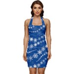 Snowflakes Winter Background Sleeveless Wide Square Neckline Ruched Bodycon Dress