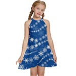 Snowflakes Winter Background Kids  Halter Collar Waist Tie Chiffon Dress