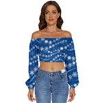 Snowflakes Winter Background Long Sleeve Crinkled Weave Crop Top
