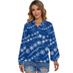 Snowflakes Winter Background Women s Long Sleeve Button Up Shirt