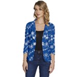 Snowflakes Winter Background Women s One-Button 3/4 Sleeve Short Jacket