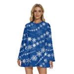 Snowflakes Winter Background Round Neck Long Sleeve Bohemian Style Chiffon Mini Dress