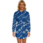 Snowflakes Winter Background Womens Long Sleeve Shirt Dress