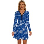 Snowflakes Winter Background Long Sleeve Deep V Mini Dress 