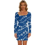 Snowflakes Winter Background Long Sleeve Square Neck Bodycon Velvet Dress