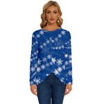Snowflakes Winter Background Long Sleeve Crew Neck Pullover Top