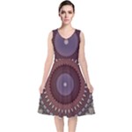 Art Pattern Design V-Neck Midi Sleeveless Dress 