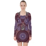 Art Pattern Design V-neck Bodycon Long Sleeve Dress