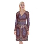 Art Pattern Design Long Sleeve Velvet Front Wrap Dress