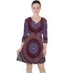 Art Pattern Design Quarter Sleeve Ruffle Waist Dress