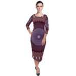 Art Pattern Design Quarter Sleeve Midi Velour Bodycon Dress