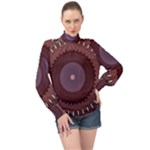 Art Pattern Design High Neck Long Sleeve Chiffon Top