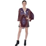 Art Pattern Design V-Neck Flare Sleeve Mini Dress