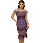 Art Pattern Design Off Shoulder Ruffle Split Hem Bodycon Dress