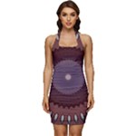 Art Pattern Design Sleeveless Wide Square Neckline Ruched Bodycon Dress