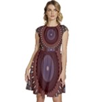 Art Pattern Design Cap Sleeve High Waist Dress