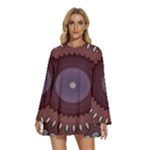 Art Pattern Design Round Neck Long Sleeve Bohemian Style Chiffon Mini Dress