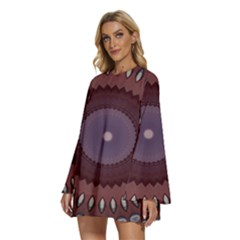 Round Neck Long Sleeve Bohemian Style Chiffon Mini Dress 