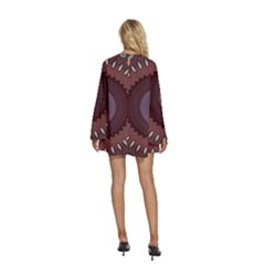Round Neck Long Sleeve Bohemian Style Chiffon Mini Dress 