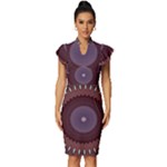 Art Pattern Design Vintage Frill Sleeve V-Neck Bodycon Dress