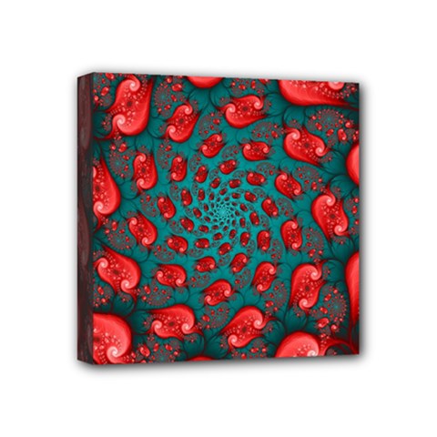 Fractal Red Spiral Abstract Art Mini Canvas 4  x 4  (Stretched) from ArtsNow.com