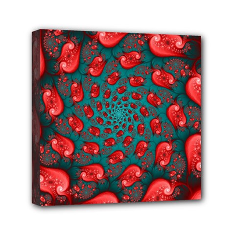Fractal Red Spiral Abstract Art Mini Canvas 6  x 6  (Stretched) from ArtsNow.com