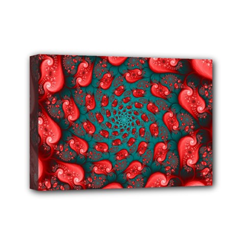 Fractal Red Spiral Abstract Art Mini Canvas 7  x 5  (Stretched) from ArtsNow.com
