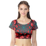 Fractal Red Spiral Abstract Art Short Sleeve Crop Top