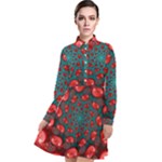 Fractal Red Spiral Abstract Art Long Sleeve Chiffon Shirt Dress