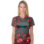 Fractal Red Spiral Abstract Art V-Neck Sport Mesh T-Shirt