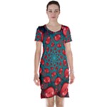Fractal Red Spiral Abstract Art Short Sleeve Nightdress