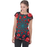 Fractal Red Spiral Abstract Art Cap Sleeve High Low Top