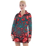Fractal Red Spiral Abstract Art Women s Long Sleeve Casual Dress