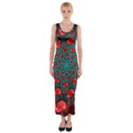Fractal Red Spiral Abstract Art Fitted Maxi Dress
