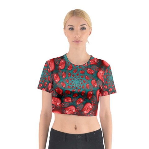 Fractal Red Spiral Abstract Art Cotton Crop Top from ArtsNow.com