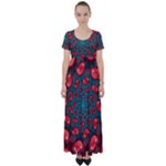 Fractal Red Spiral Abstract Art High Waist Short Sleeve Maxi Dress