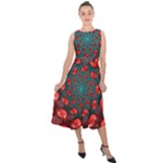 Fractal Red Spiral Abstract Art Midi Tie-Back Chiffon Dress