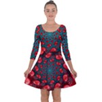 Fractal Red Spiral Abstract Art Quarter Sleeve Skater Dress