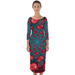 Fractal Red Spiral Abstract Art Quarter Sleeve Midi Bodycon Dress
